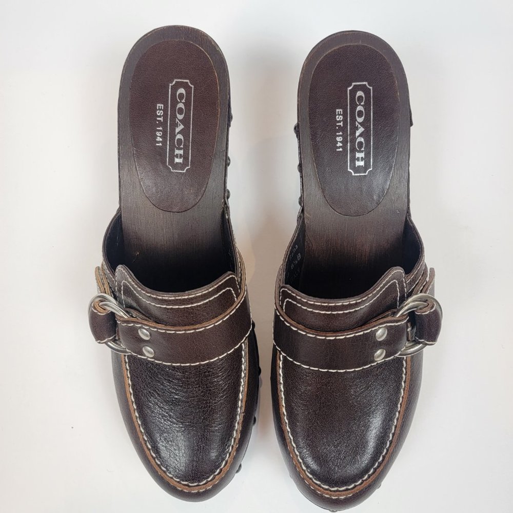 Coach Brown Leather Studded Mule Clogs - Picture 2 of 7